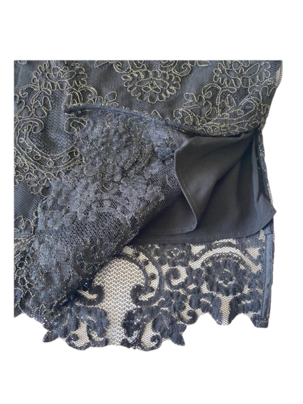 Sandro ✈︎ Rococo Metallic Guipure Lace Skirt ✈︎ aso Kristen Bell ✈︎ Black + Gold - Picture 8 of 16